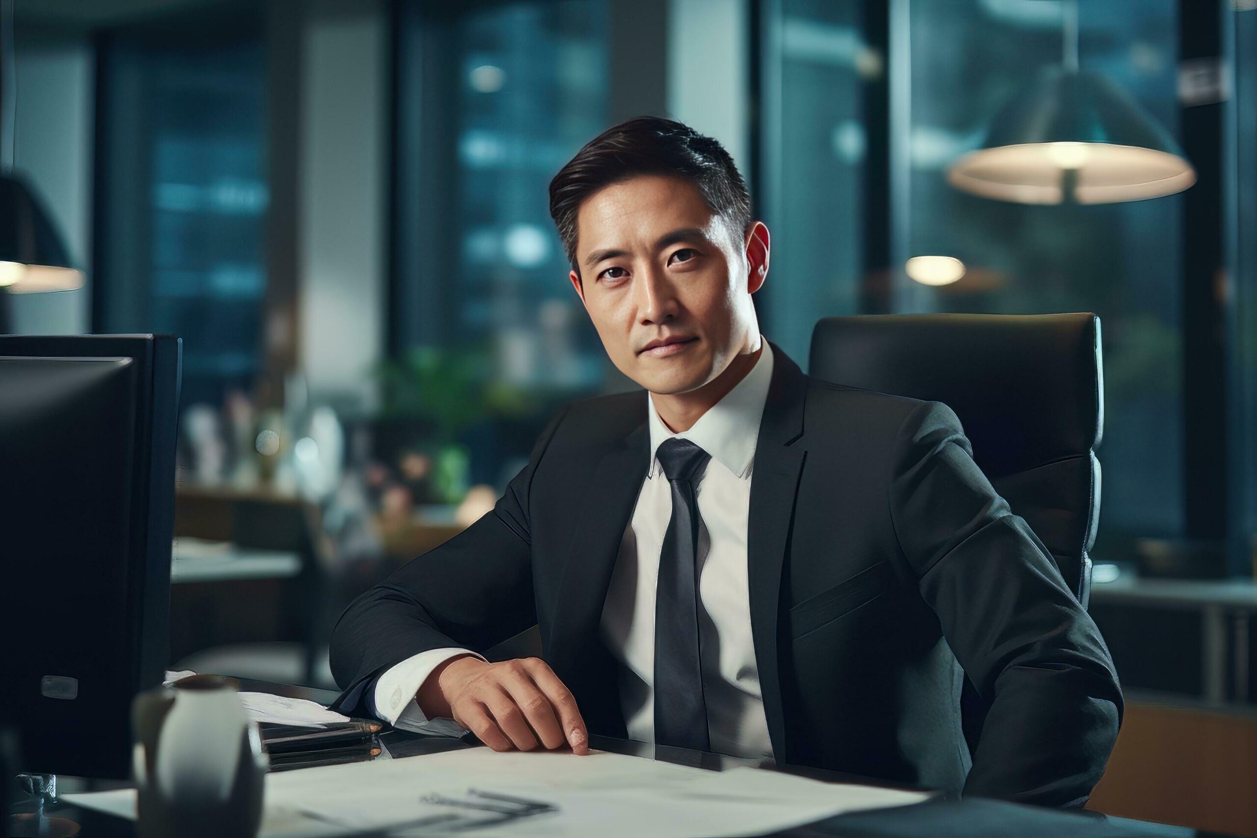 portrait of a handsome businessman in modern office asian manager looking at camera and smiling confident male ceo planning and managing company strategy free photo scaled